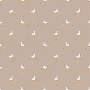 Seamless pattern of ducks with ducklings on a beige background. elegant pattern Stock Illustration