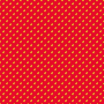 Seamless Pattern of Dull Gold Rabbits on Candy Apple Red Background Stock Illustration