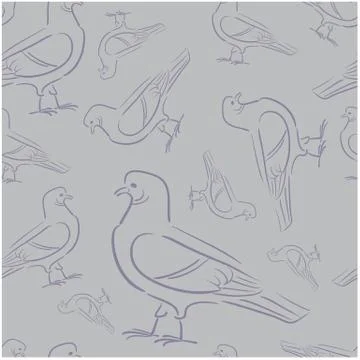 Seamless pattern dusk bird dove on vapor blue background Stock Illustration