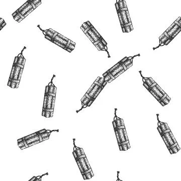 Seamless pattern dynamite explosive tnt sketch hand drawn Illustrazione stock