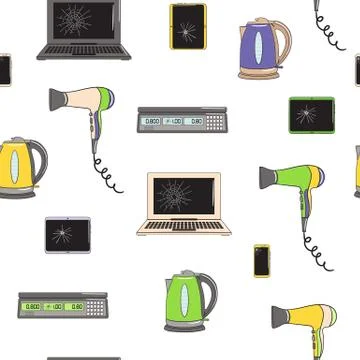 Seamless pattern of e-waste and broken equipment Stock Illustration