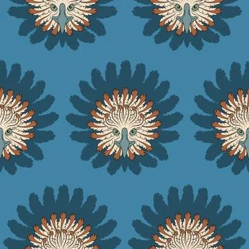 Seamless pattern with eagle head and feathers Stock Illustration