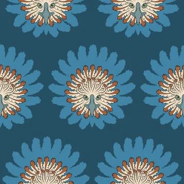 Seamless pattern with eagle head and feathers Stock Illustration