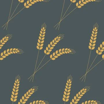 Seamless pattern, ear of wheat rye, rural harvest background, vector illustra 스톡 일러스트