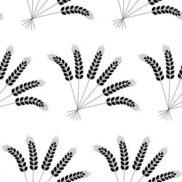 Seamless pattern, ear of wheat, vector for textile harvest fertility black wh Stock Illustration