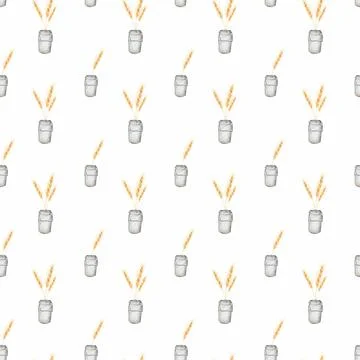 Seamless pattern of ears of wheat with a with can. elegant pattern with wheat Stock Illustration