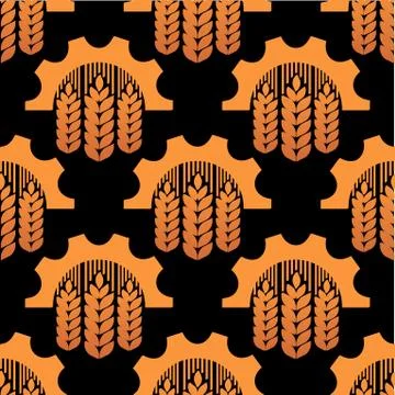 Seamless pattern of ears of wheat with gears Stockillustratie