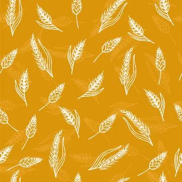 Seamless pattern with ears of wheat. Hand drawn bakery background Stock Illustration