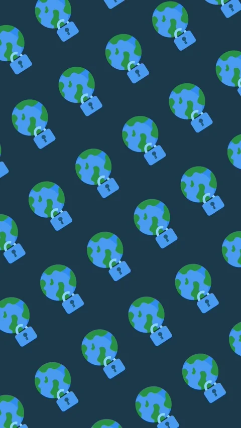 Seamless pattern of earth globes with blue padlocks for global security Stock Footage 333839457