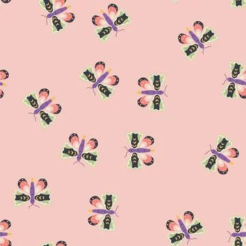 Seamless pattern earthy boho moth cartoon vector Stock Illustration