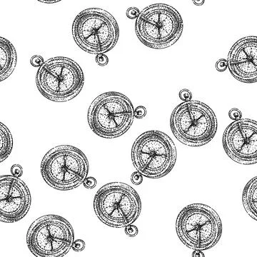 Seamless pattern east compass sketch hand drawn Stock Illustration