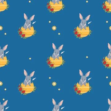 Seamless pattern Easter bilby. Cute Australian animal in egg on blue backgr.. Stock Illustration