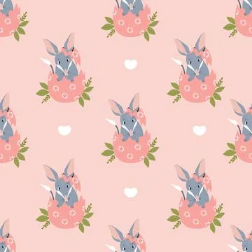 Seamless pattern Easter bilby. Cute Australian animal in egg on pink background 스톡 일러스트