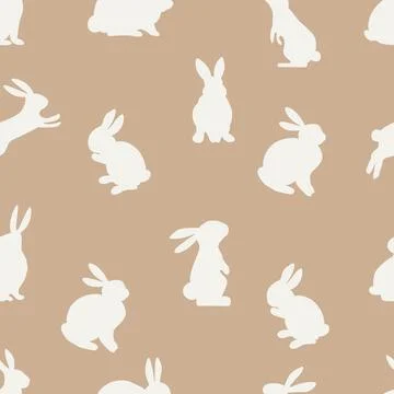 Seamless pattern with Easter bunnies. Decorative holiday wallpaper. Minimal.. Stock Illustration