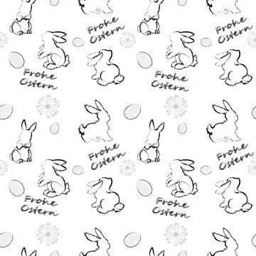 Seamless pattern with Easter bunnies, eggs, flowers and an inscription in German Illustrazione stock