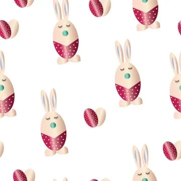 Seamless pattern with Easter bunny and eggs vector Stock Illustration