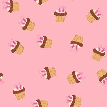 Seamless pattern easter bunny cupcake decorating sweet holiday dessert Illustrazione stock