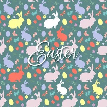 Seamless pattern of Easter bunny, decoupage style, hand drawn flat design Stock Illustration