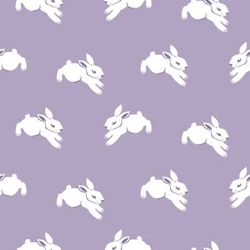 Seamless pattern with Easter Bunny in delicate pastel purple and white colo.. Stock Illustration