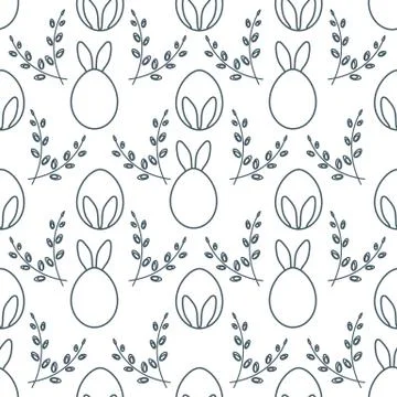 Seamless pattern. Easter Bunny ears, eggs, willow. イラスト素材