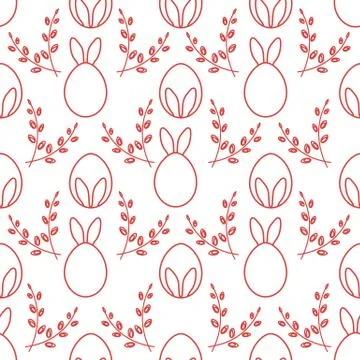 Seamless pattern. Easter Bunny ears, eggs, willow. Stock Illustration