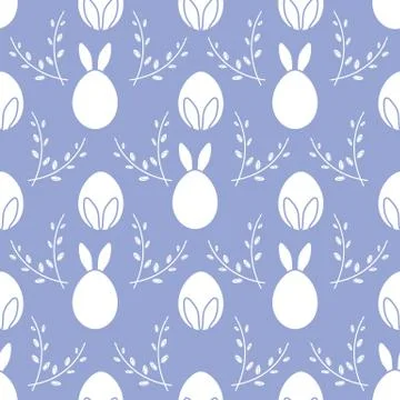 Seamless pattern. Easter Bunny ears, eggs, willow. Stock Illustration
