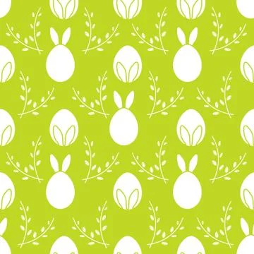 Seamless pattern. Easter Bunny ears, eggs, willow. Stock Illustration