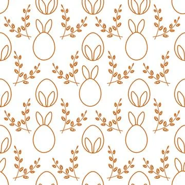 Seamless pattern. Easter Bunny ears, eggs, willow. Stock Illustration