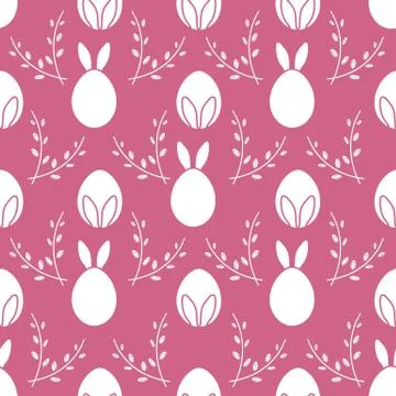 Seamless pattern. Easter Bunny ears, eggs, willow. イラスト素材