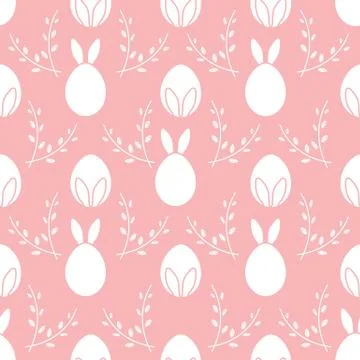 Seamless pattern. Easter Bunny ears, eggs, willow. Stock Illustration