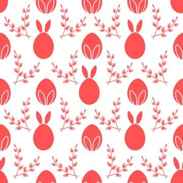 Seamless pattern. Easter Bunny ears, eggs, willow. Stock Illustration