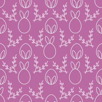 Seamless pattern. Easter Bunny ears, eggs, willow. Stock Illustration
