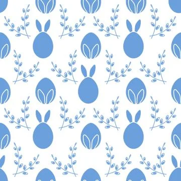 Seamless pattern. Easter Bunny ears, eggs, willow. イラスト素材