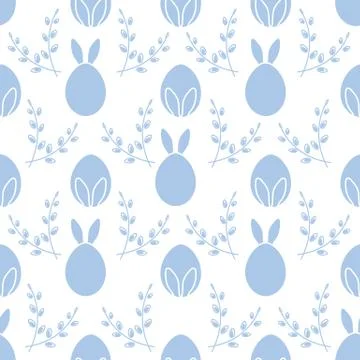 Seamless pattern. Easter Bunny ears, eggs, willow. Illustrazione stock