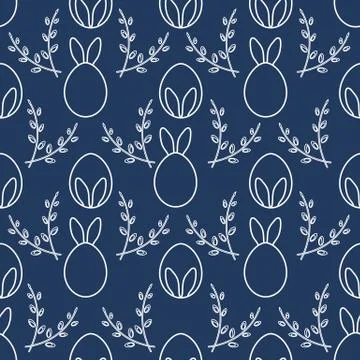 Seamless pattern. Easter Bunny ears, eggs, willow. Illustrazione stock
