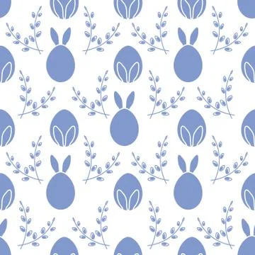 Seamless pattern. Easter Bunny ears, eggs, willow. Illustrazione stock