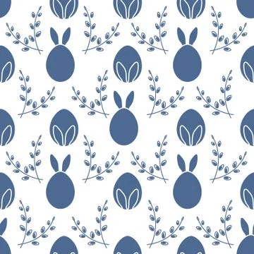 Seamless pattern. Easter Bunny ears, eggs, willow. Illustrazione stock