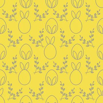Seamless pattern. Easter Bunny ears, eggs, willow. Stock Illustration
