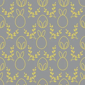 Seamless pattern. Easter Bunny ears, eggs, willow. 스톡 일러스트