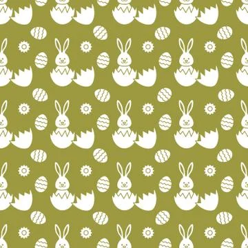 Seamless pattern with Easter Bunny, eggs. 스톡 일러스트
