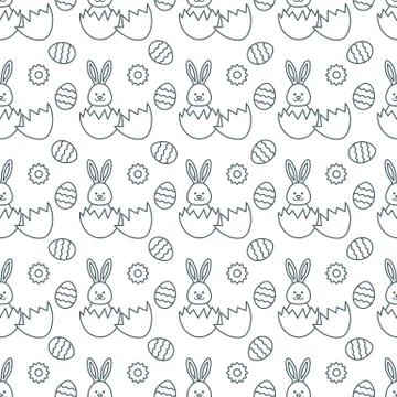 Seamless pattern with Easter Bunny, eggs. Stock Illustration