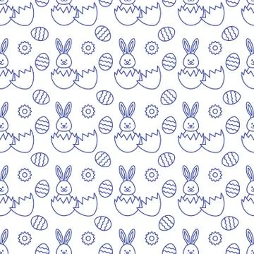 Seamless pattern with Easter Bunny, eggs. Stock Illustration