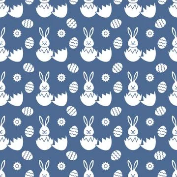 Seamless pattern with Easter Bunny, eggs. 스톡 일러스트