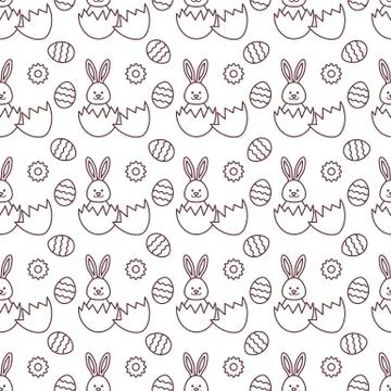 Seamless pattern with Easter Bunny, eggs. Stock Illustration