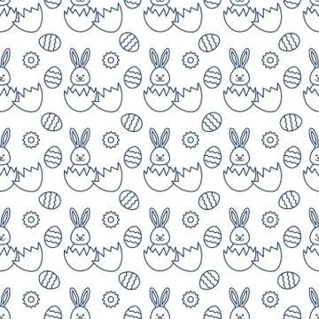 Seamless pattern with Easter Bunny, eggs. Stock Illustration