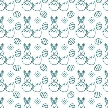 Seamless pattern with Easter Bunny, eggs. Stock Illustration