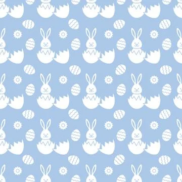 Seamless pattern with Easter Bunny, eggs. Stock Illustration