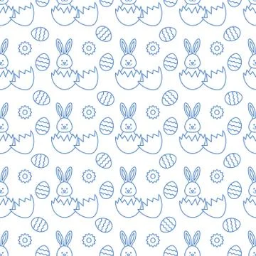 Seamless pattern with Easter Bunny, eggs. Stock Illustration