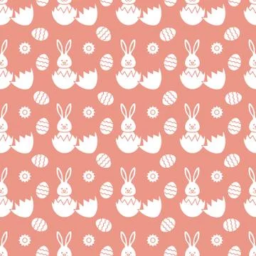 Seamless pattern with Easter Bunny, eggs. Stock Illustration