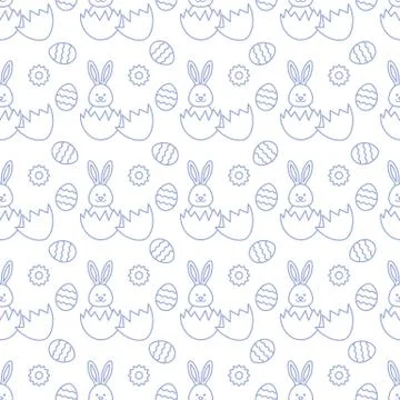 Seamless pattern with Easter Bunny, eggs. Stock Illustration